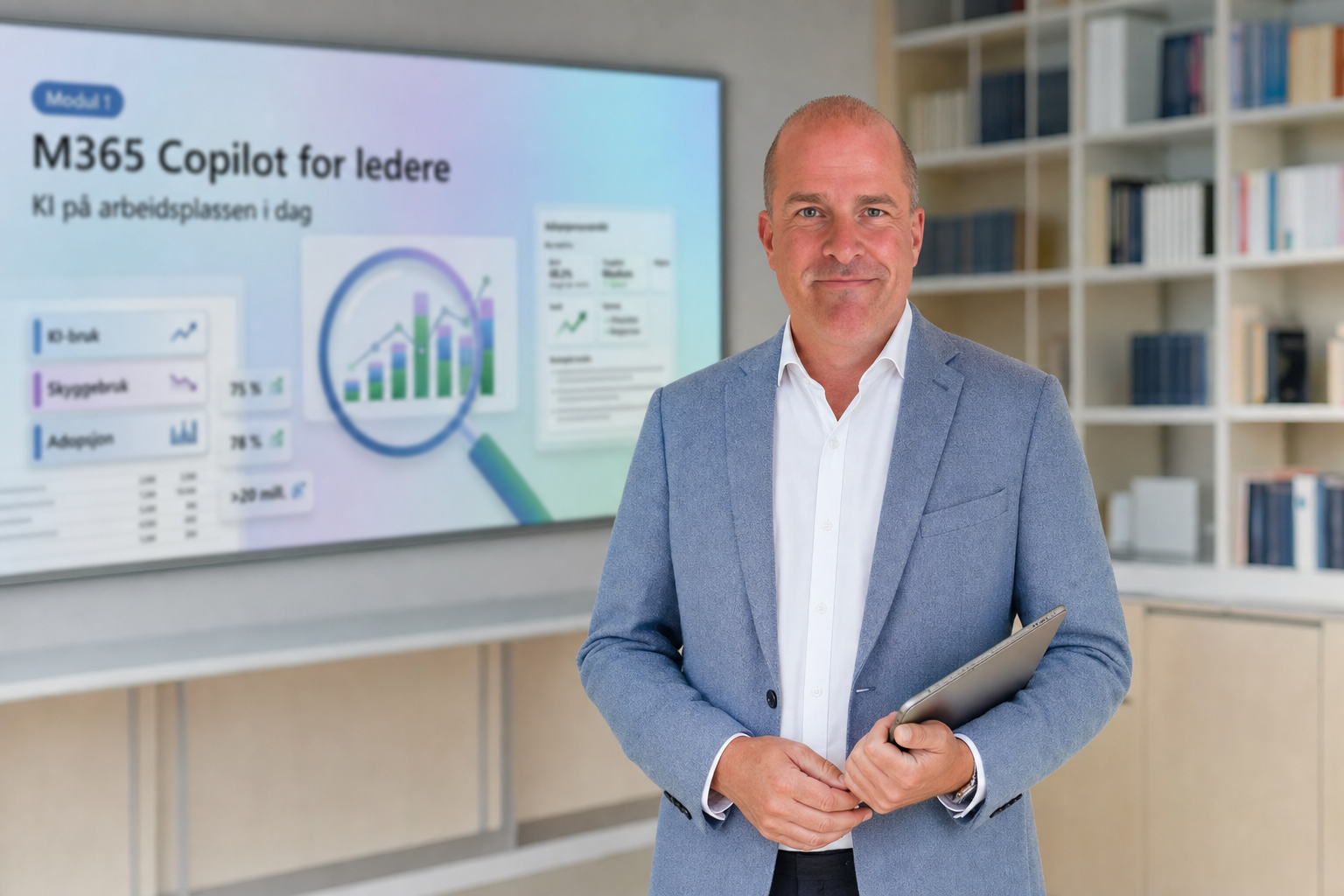 Lars Moltu, kursholder i et Kurs i Copilot-undervisningsrom