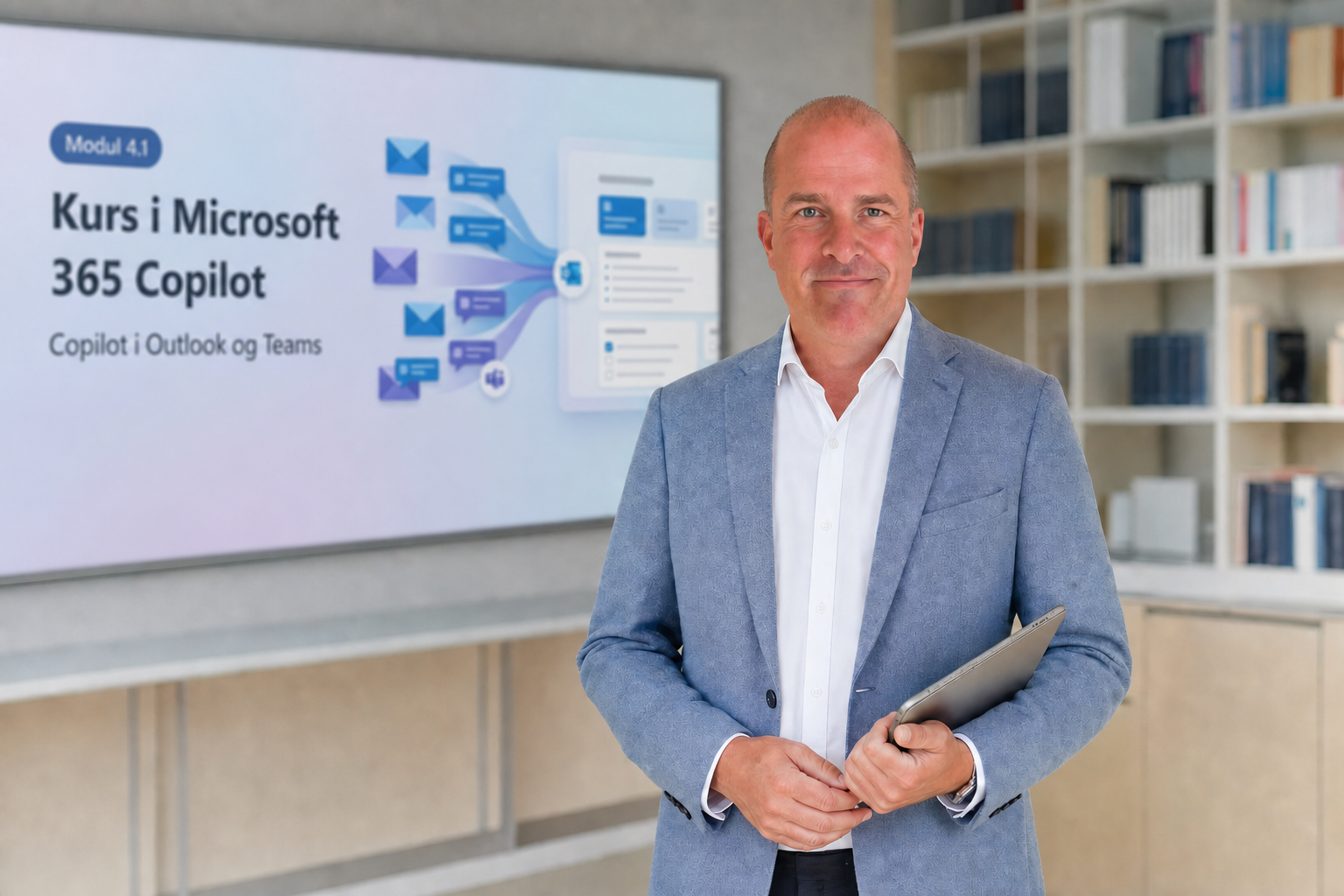 Lars Moltu, kursholder, foran en kursmodul om Copilot i Outlook og Teams